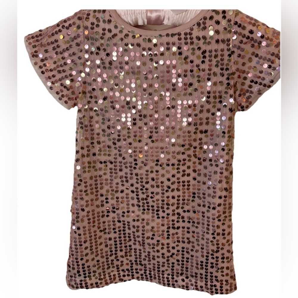 Wonder Nation Girls Pink Sequin Shift Dress XS 4/5 Short Sleeve Lined